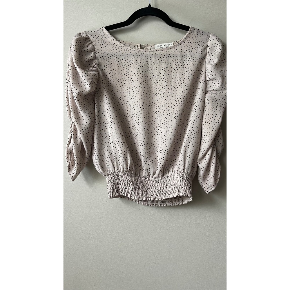 Paper Crane Speckled 3/4 Sleeve Smocked Waist Blouse T41729E chic‎ elastic soft